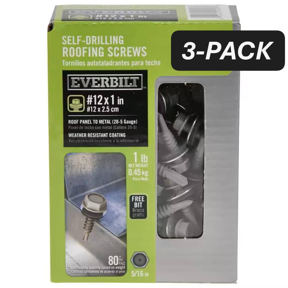 3-Pack #12 x 1 in. Flange Hex Head Hex Drive Self-Drilling Screw with Neoprene Washer (3 lb / 240-Piece) - Hercitys