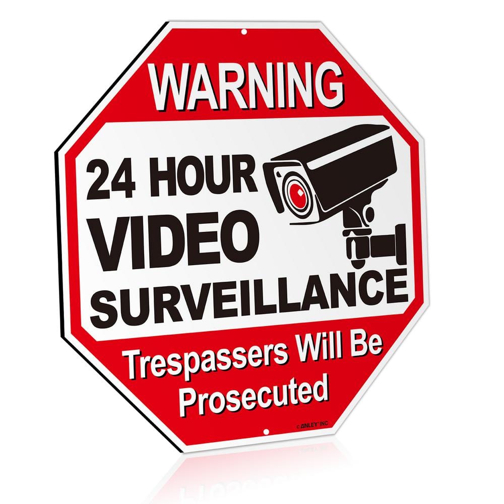 12 in. x 12 in. 24-Hour Video Surveillance Aluminum Warning Sign – Trespassers Will Be Prosecuted ( Pack of 2) - Hercitys