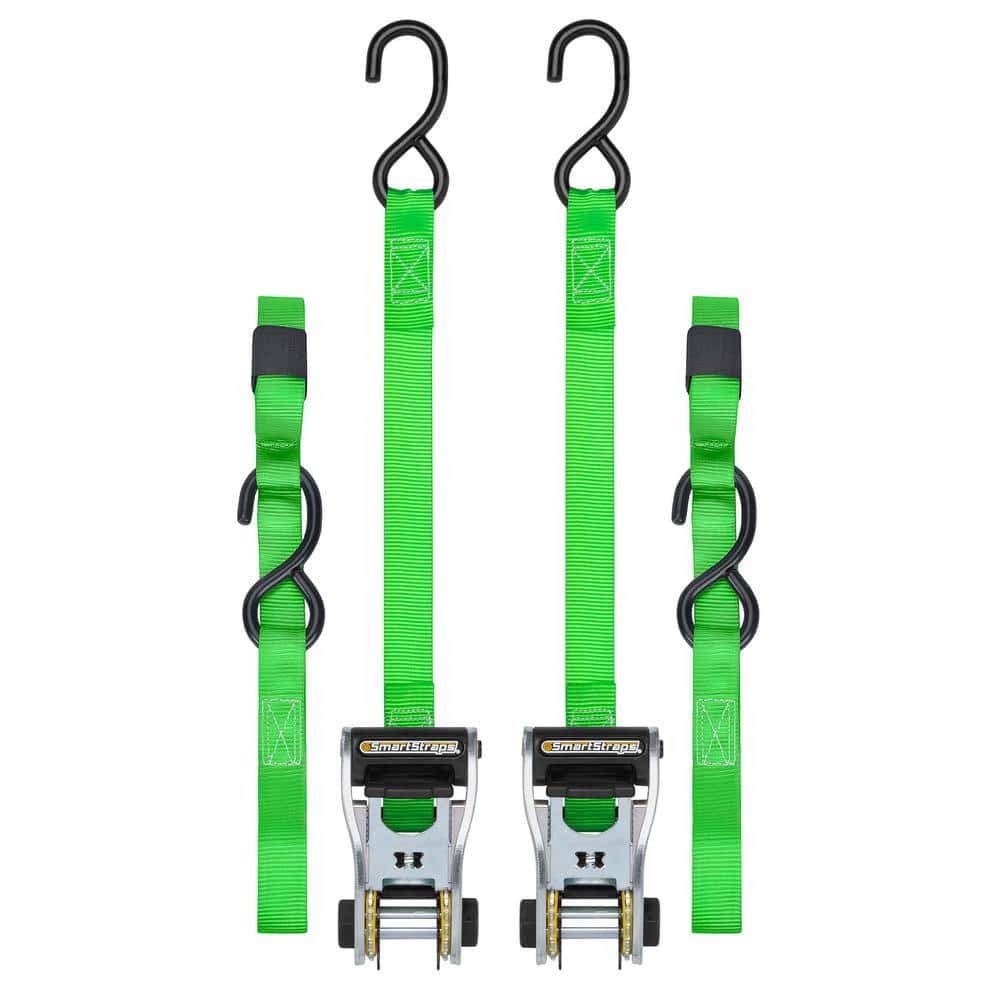 10 ft. Green RatchetX Tie Down Straps with 500 lb. Safe Work Load – 2 pack - Hercitys