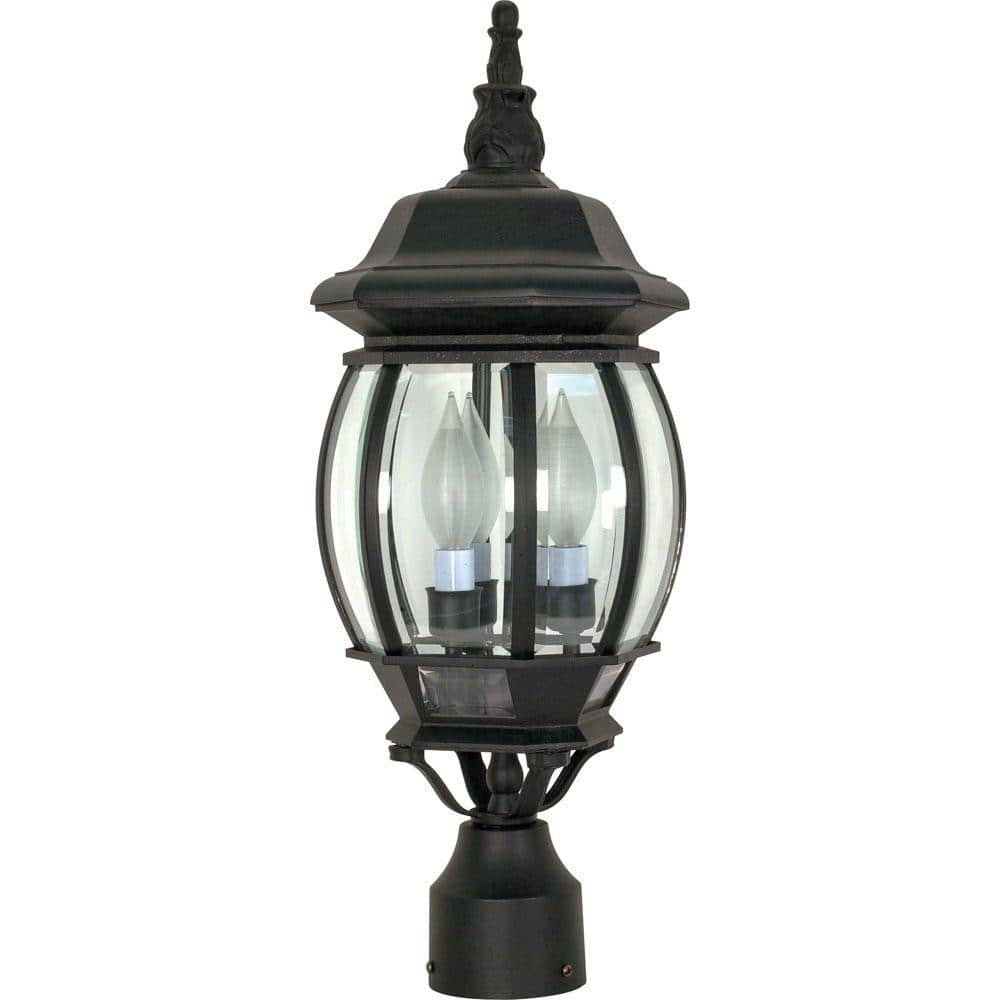 3-Light Outdoor Textured Black Post Lantern - Hercitys
