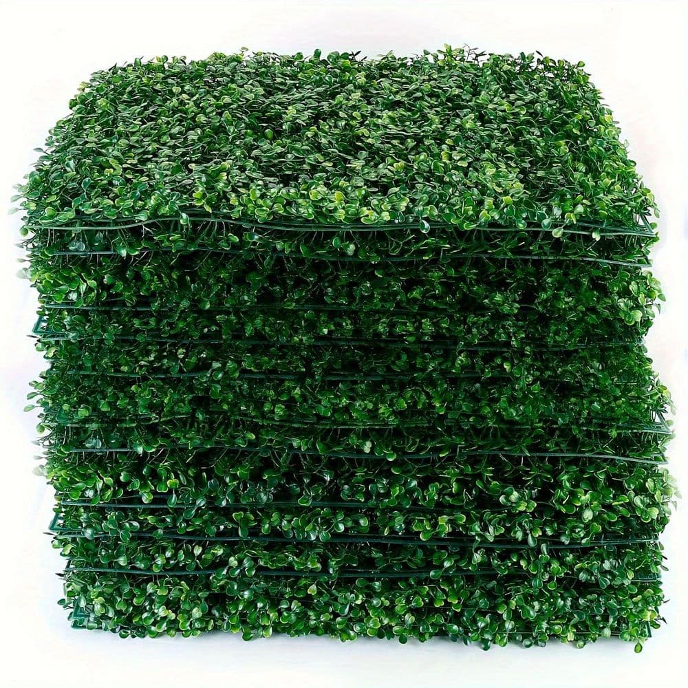 24 in. Plastic Garden Fence Outdoor Artificial Boxwood Topiary Hedge Plant Grass Backdrop in Green - Hercitys