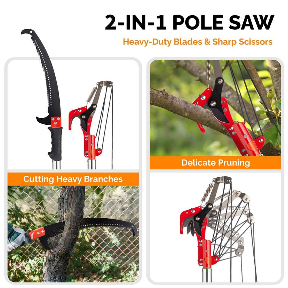 288 in. Orange Manual Pole Saw Tree Trimmers Hand Pruning Saw - Hercitys