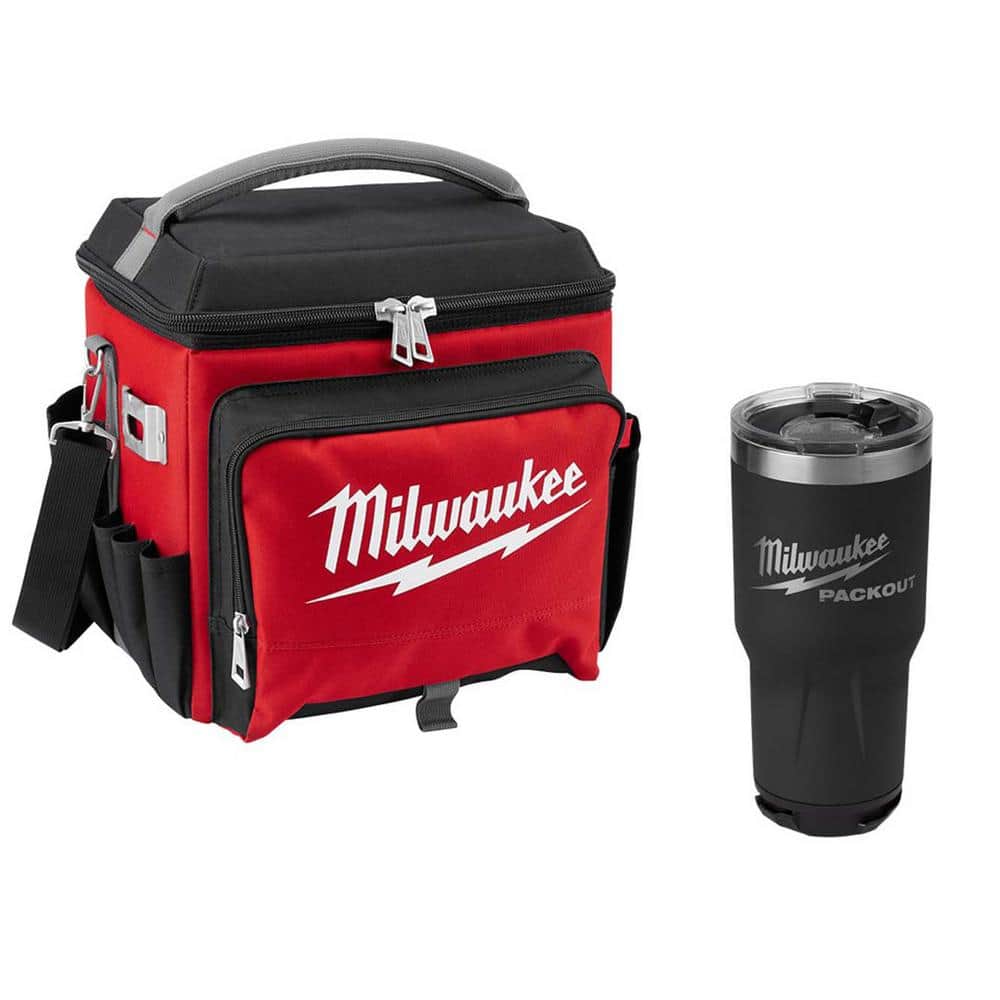 21 Qt. Soft Sided Jobsite Lunch Cooler with PACKOUT Black 30 oz. Tumbler - Hercitys