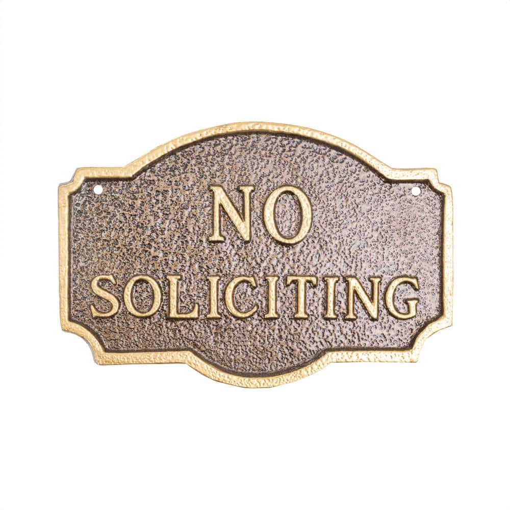 10 in. x 15 in. Standard Montague No Soliciting Statement Plaque Sign – Hammered Bronze/Gold - Hercitys