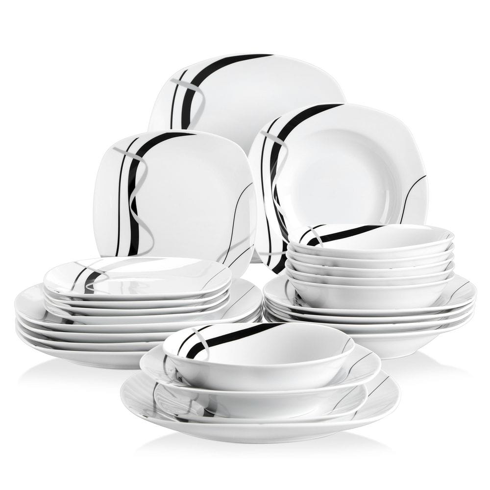 24-Piece White Porcelain Dinnerware Set (Service for 6) Dining Set Bowls and Plates Set - Hercitys