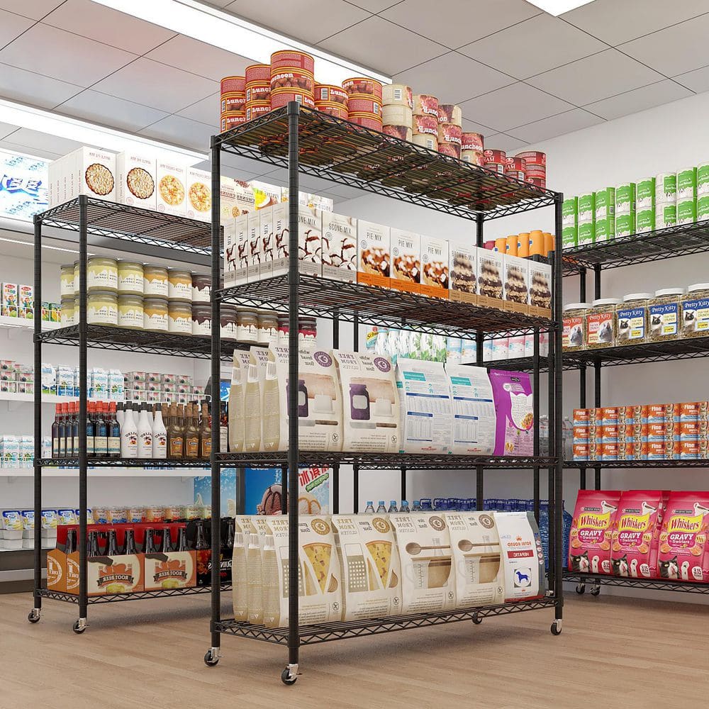 4-Tiers Steel Adjustable Heavy Garage Storage Shelving Unit with Wheels in Black 46.06 in. W x 64.96 in. H x 17.72 in. D - Hercitys