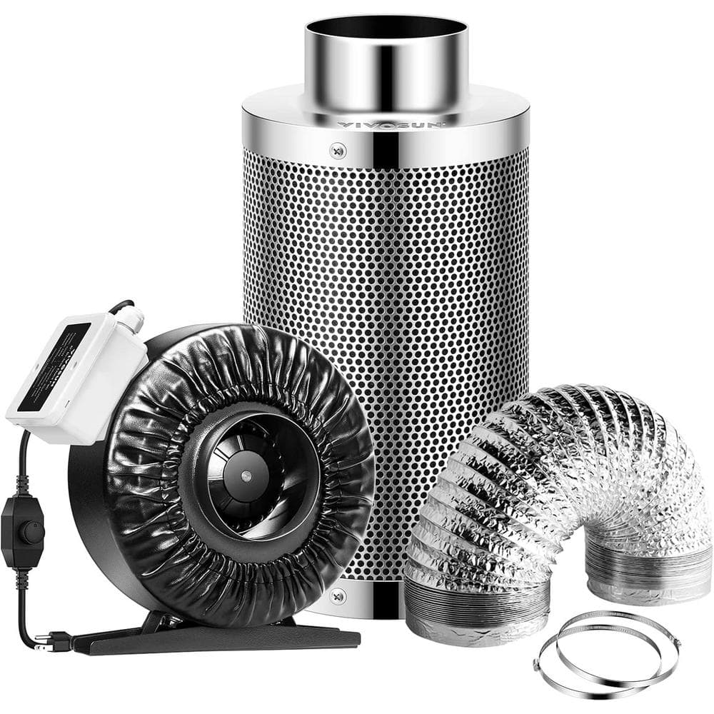 4 in. 203 CFM Inline Fan with Speed Controller and Leather Sheath, 4 in. Carbon Filter and 8 ft. of Ducting - Hercitys