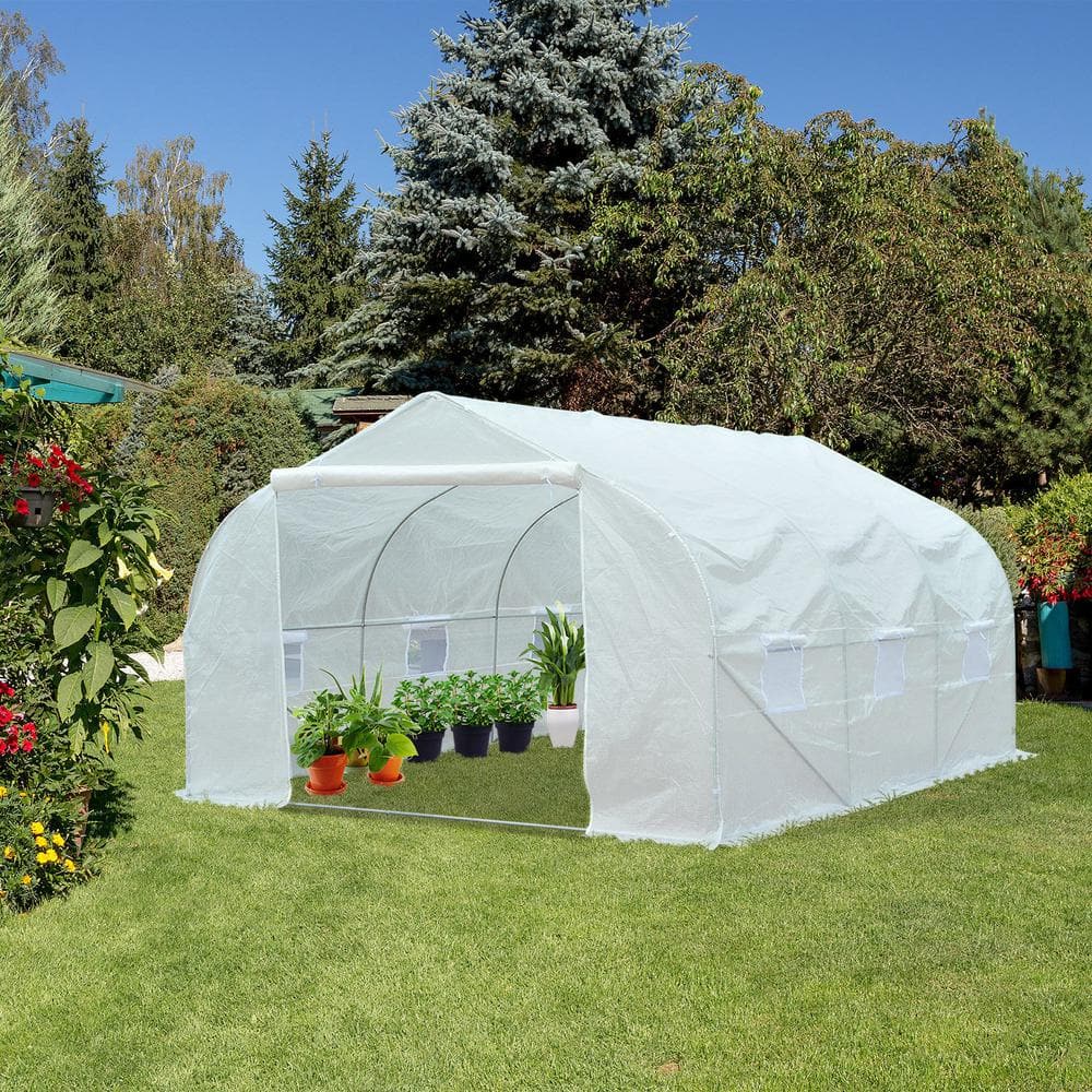 10 ft. x 11.5 ft. x 6.5 ft. Outdoor Portable Walk-In Tunnel Greenhouse with Roll-up Windows and Zippered Entrance, Green - Hercitys