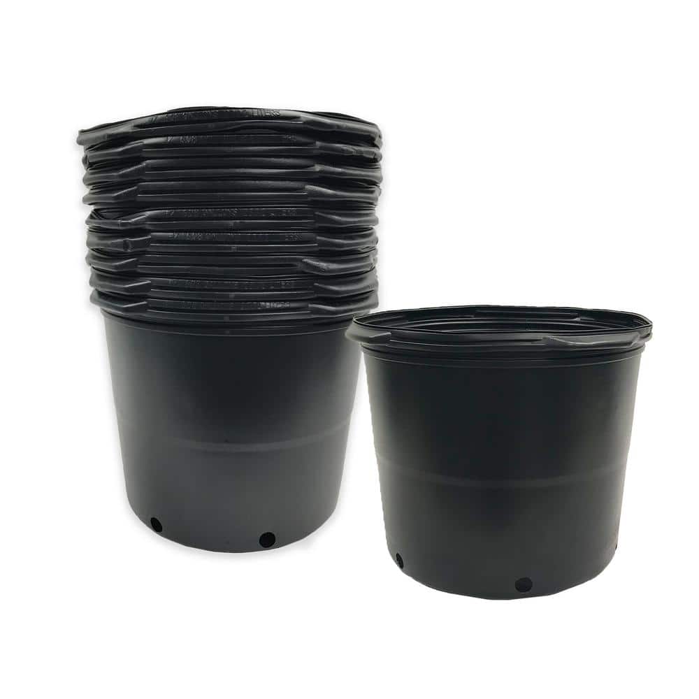 14 in. Dia Black Black Plastic 7 Gal. Nursery Pots (10-Pack) - Hercitys