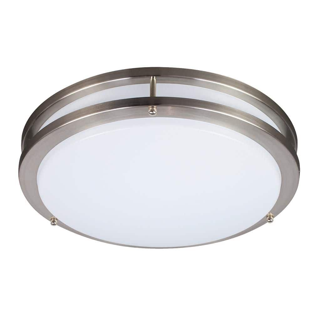 16 in Brushed Nickel Watt Selectable 5CCT LED Flush Mount Round Double Ring Dimmable Ceiling Light (1-Pack) - Hercitys