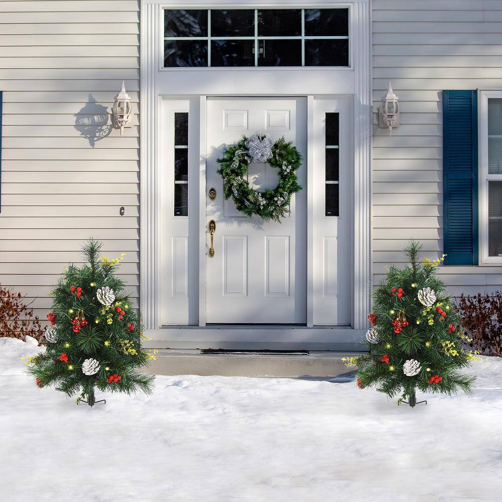 2 ft. Pre-Lit Small Pine Artificial Christmas Tree with 24 Warm White Lights, (Set of 2) - Hercitys