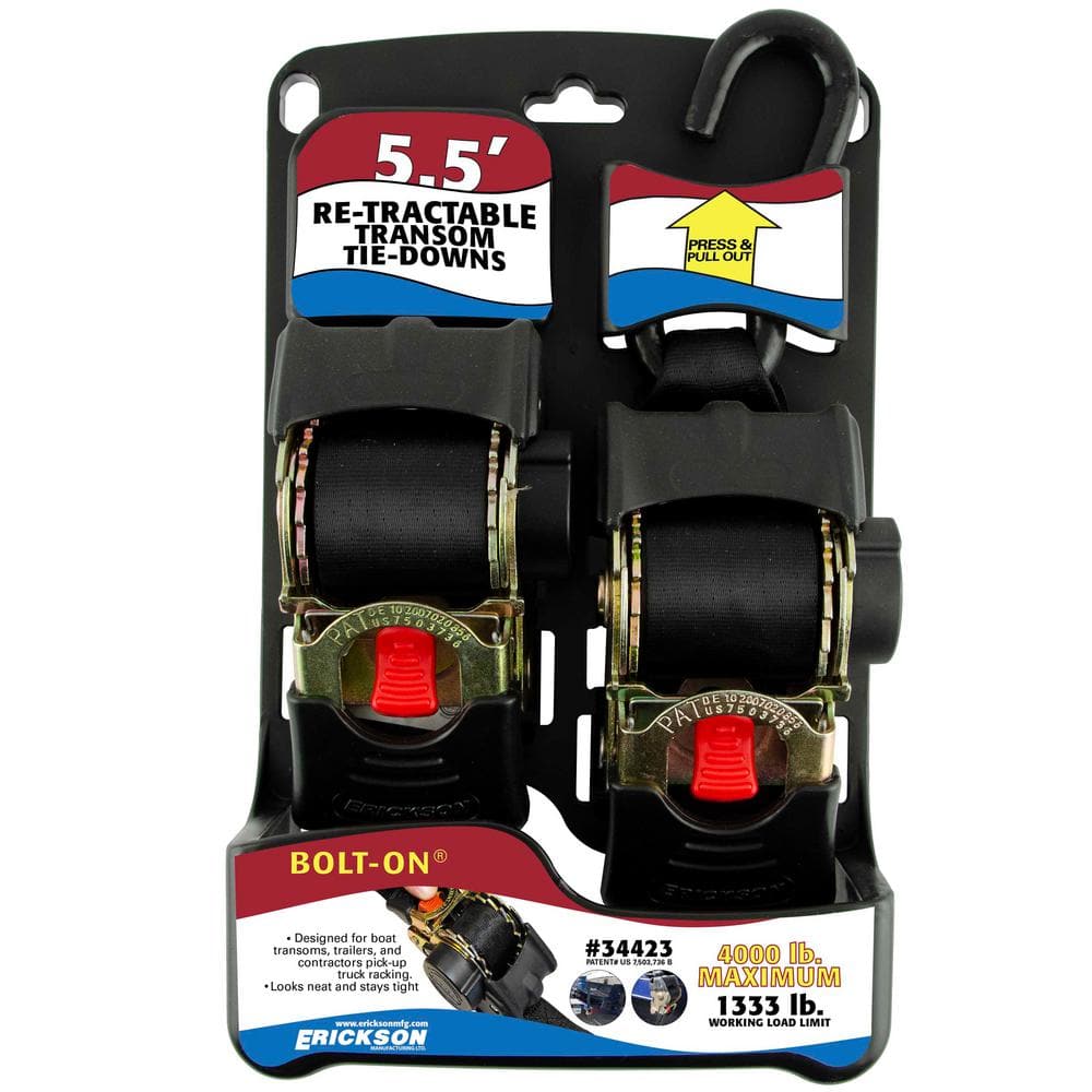 2 in. x 5.5 ft. 4000 lbs. Bolt On Retractable Ratchet Strap (2-Pack) - Hercitys