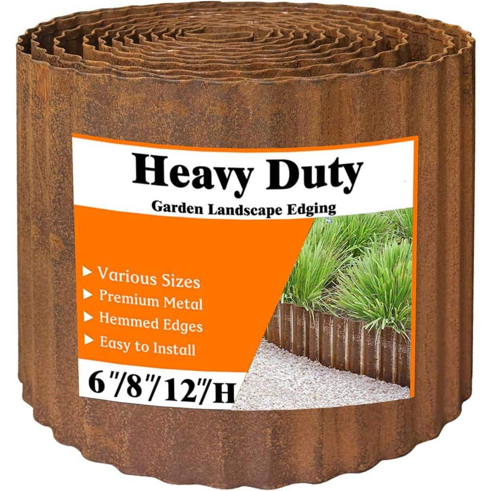 40 ft. x 6 in. Sturdy Corrugated Metal Edging Rusty Finish Weather-Resistant Landscaping Border for DIY Gardens - Hercitys