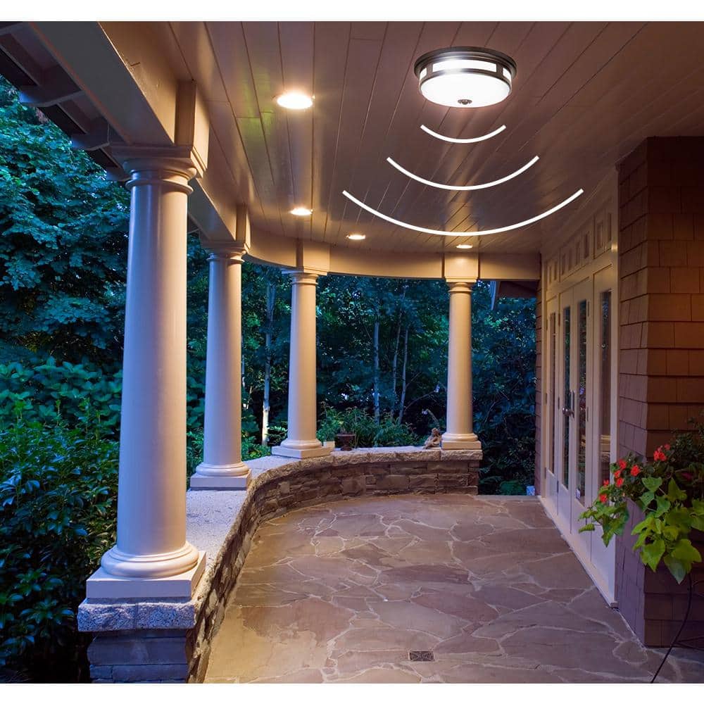 11 in. Round Black Exterior Outdoor Motion Sensing LED Ceiling Light 5 Color Temperature Options Wet Rated 830 Lumens - Hercitys