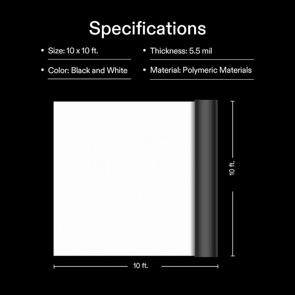 10 ft. x 10 ft. 5.5 Mil Black and White Panda Poly Film, Blackout Tarp for Warm House - Hercitys