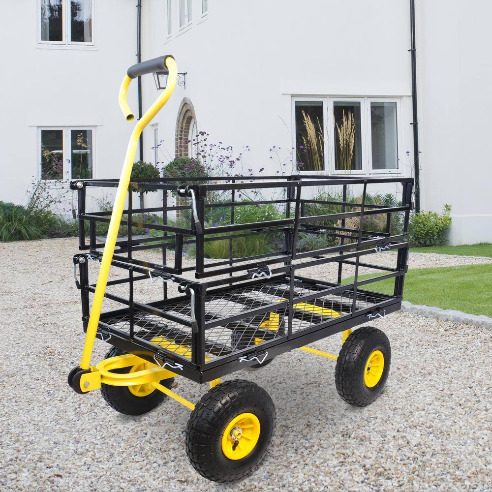 16.7 cu. ft. Metal Yard Wagon Garden Cart Removable Sides Black - Hercitys