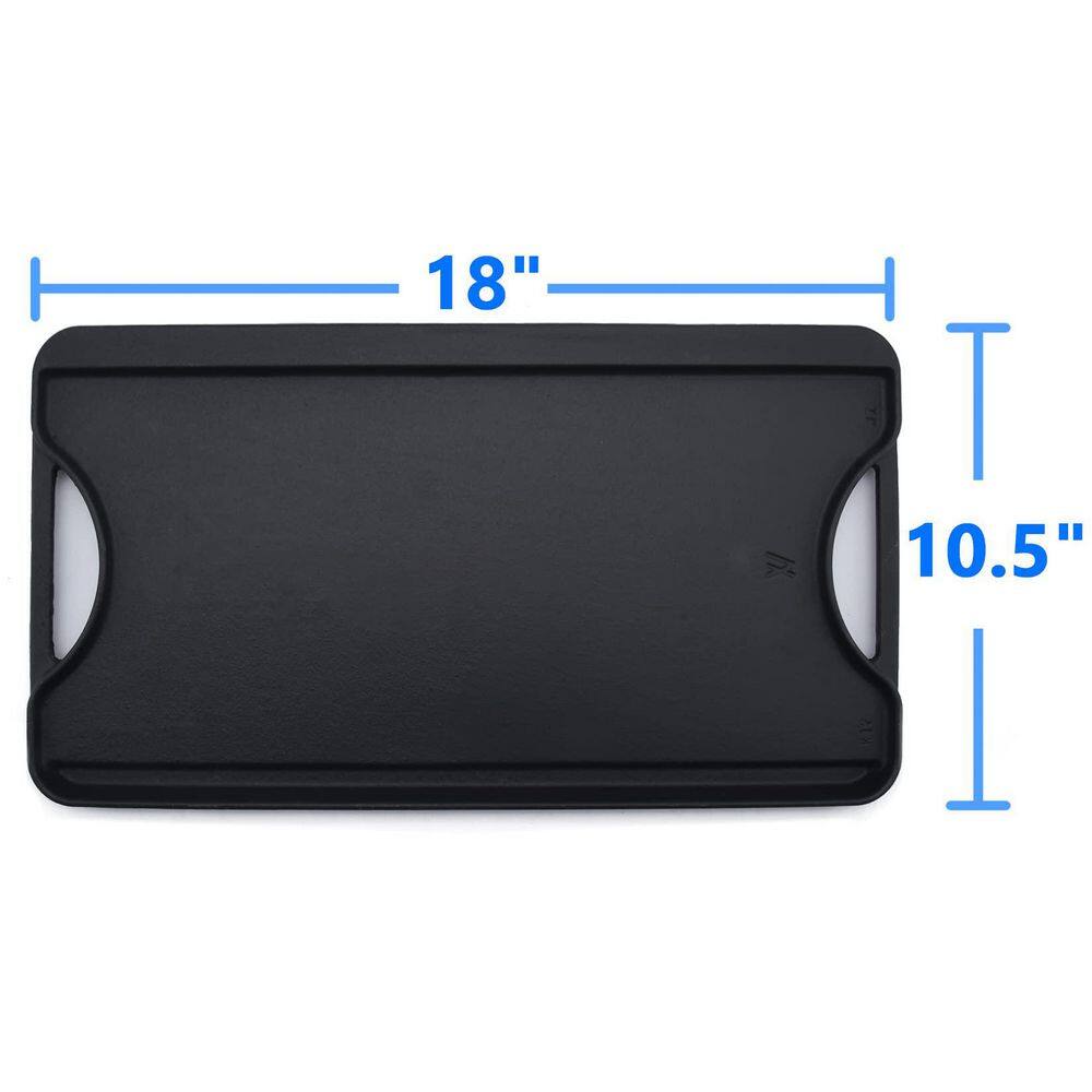 18 in. x 10 in. Cast Iron Reversible Griddle with Handles for Stovetop, Non-Stick Surface, Easy to Clean - Hercitys