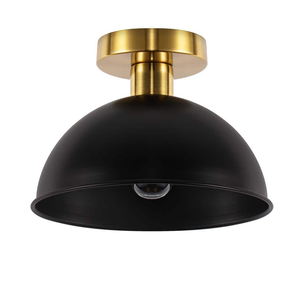 10 in. 1-Light Matte Black and Gold Semi-Flush Mount Ceiling Light, E26 Base, for Foyer or Kitchen (2-Pack) - Hercitys