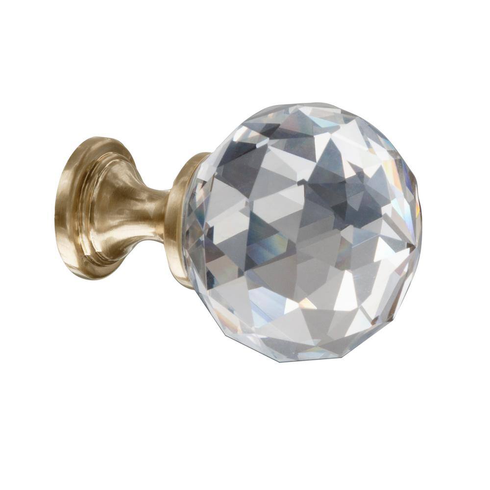 5-Pack Chloe 1-1/8 in. (29 mm) Classic Satin Brass Round Glass Cabinet Knob - Hercitys