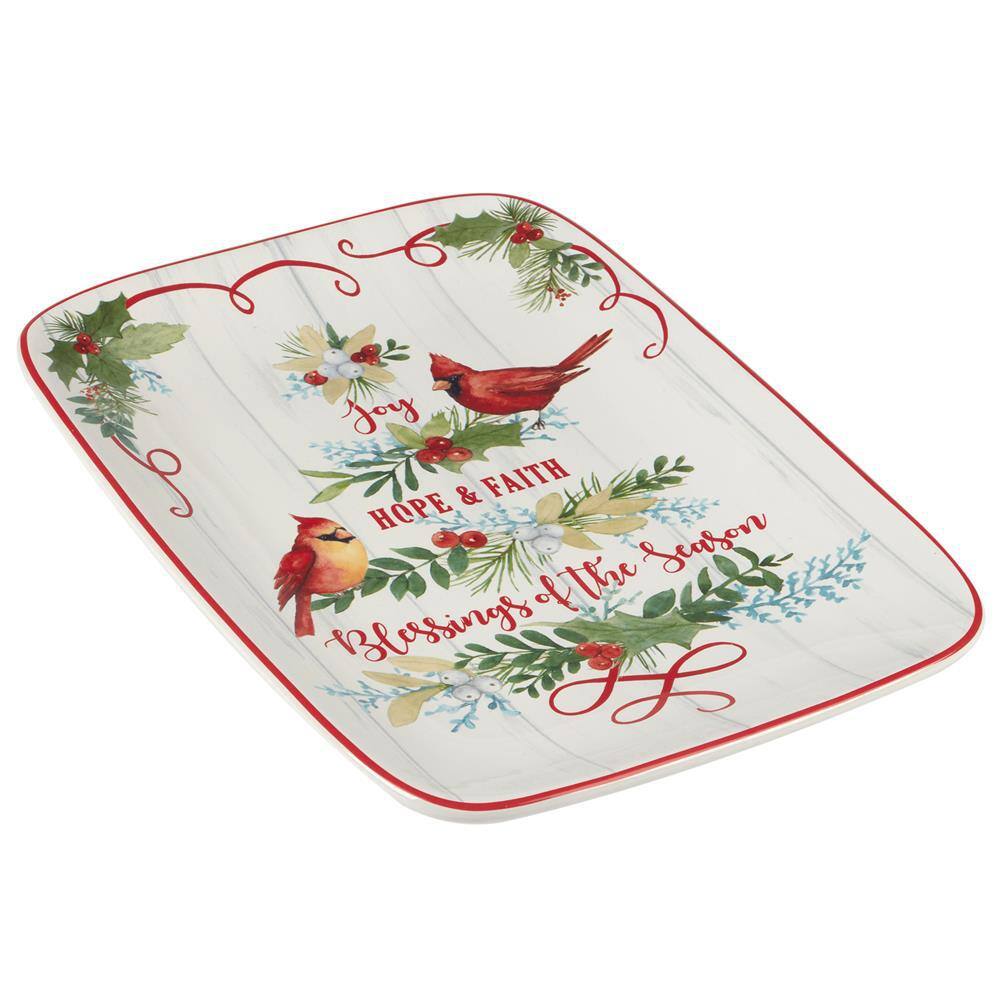 10 in. Multi-Colored Earthenware Winter Greens Rectangular Platter - Hercitys