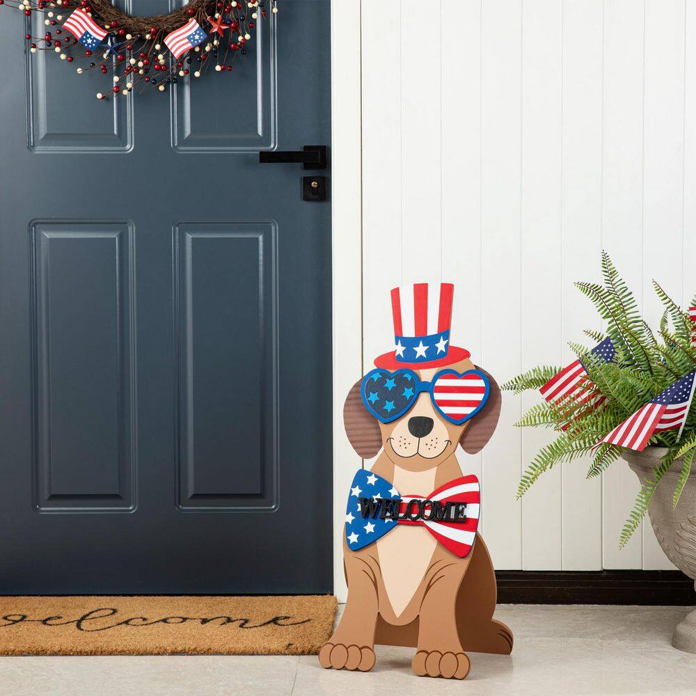 30 in. H Patriotic/ Americana Wooden Labrador-Shape Easel Porch Decor - Hercitys
