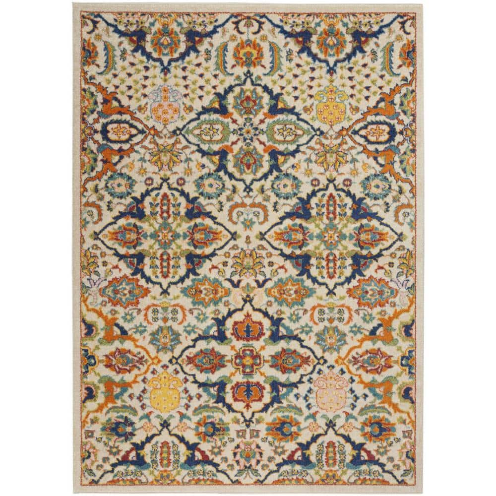 5′ X 7′ Ivory Floral Power Loom Area Rug - Hercitys