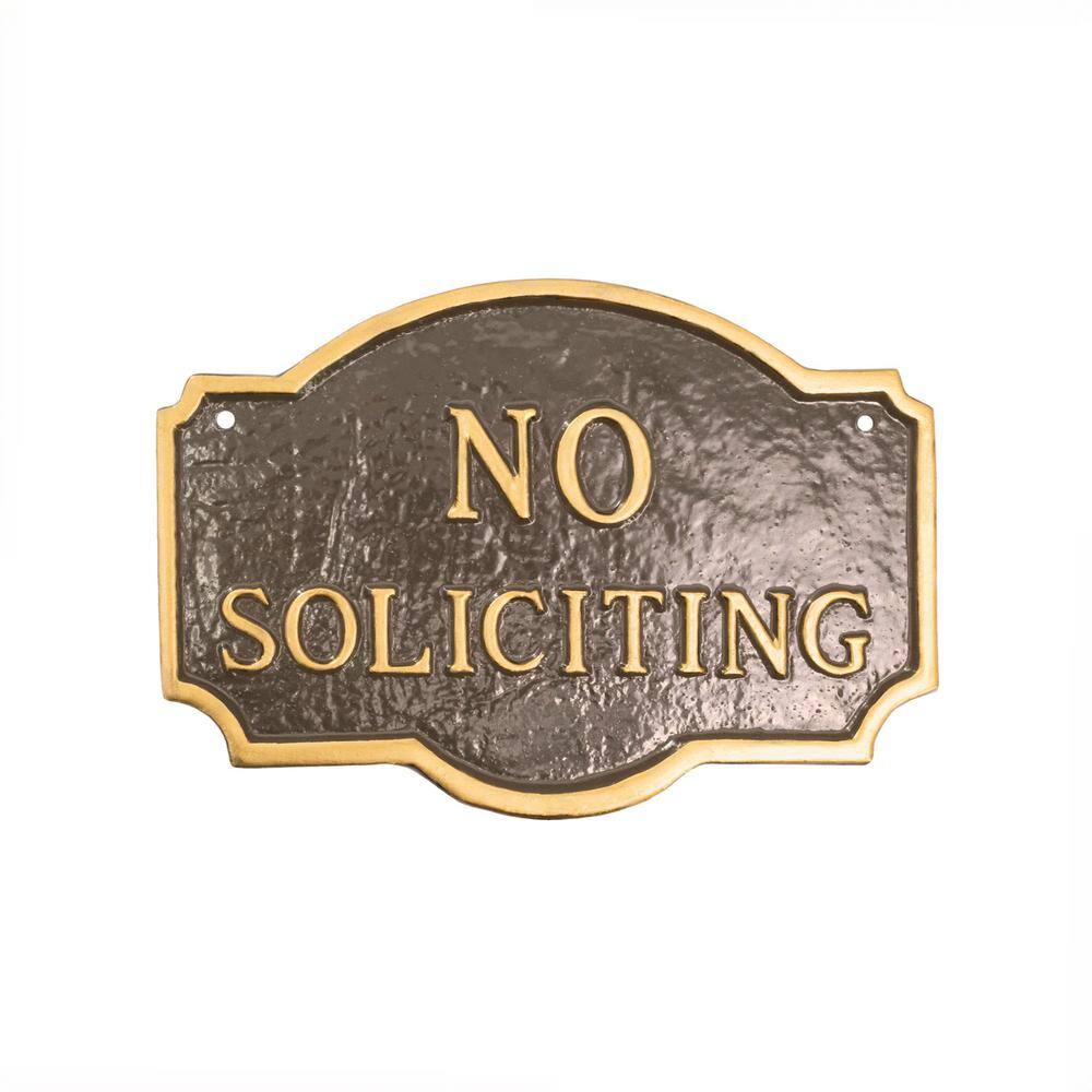 10 in. x 15 in. Standard Montague No Soliciting Statement Plaque Sign with Lawn Stakes – Oil Rubbed/Gold - Hercitys