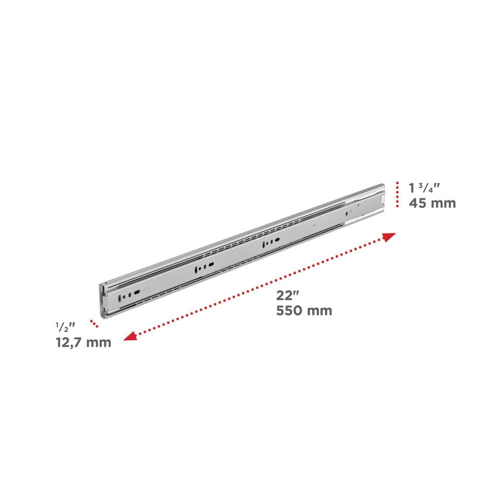 (Pair) 22 in. (550 mm) Stainless Steel Full Extension Side Mount Soft-Close Ball Bearing Drawer Slides - Hercitys