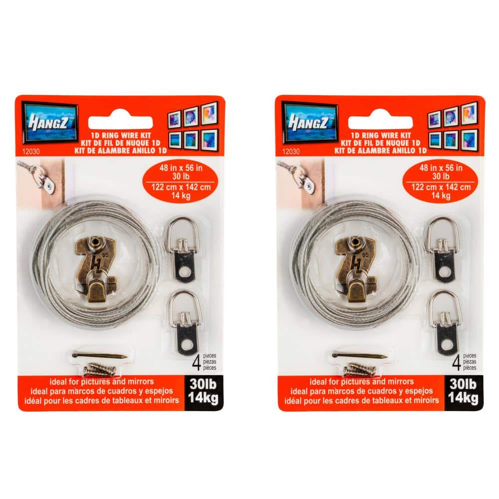 4-Piece 30 lbs. Picture Hanging Kit with 1-Hole D-Ring and Gallery Wire (2-Pack) - Hercitys