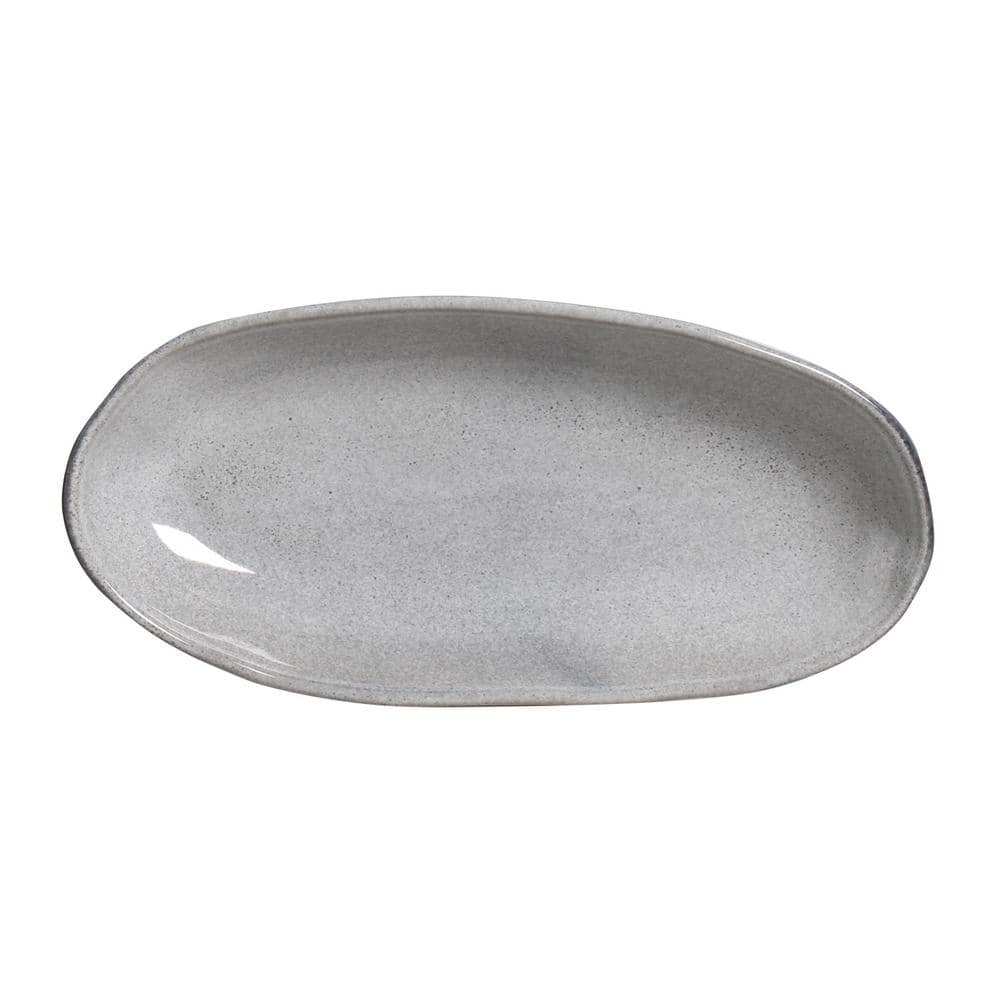 12.59 in. Dust Gray Stoneware Deep Oval Platter Large Organic (Set of 4) - Hercitys