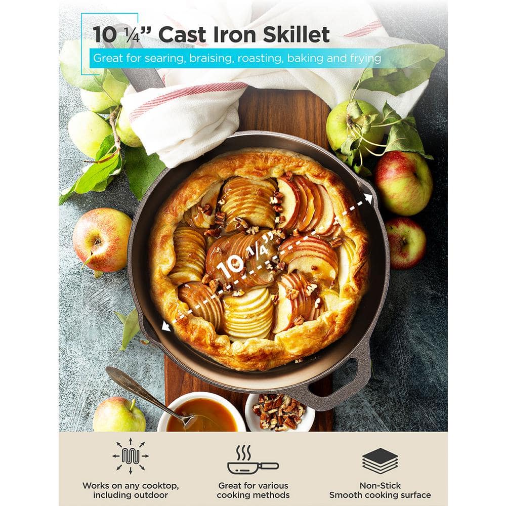 10.25″ Cast Iron Skillet, Pre-Seasoned Frying Pan with Bronze Finish - Hercitys