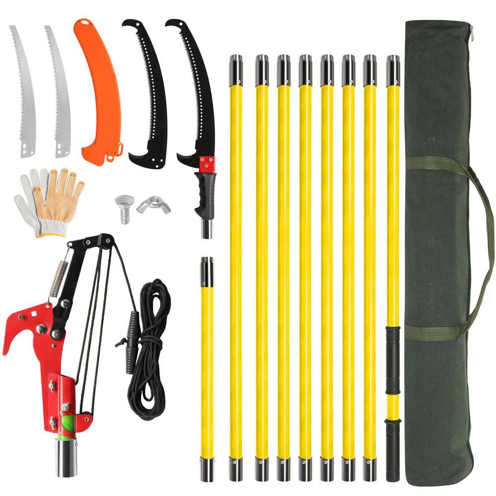 360 in. x 13.7 in. Yellow Extendable Tree Pruner with Sharp Steel Blade and Scissors High Branches Trimming - Hercitys