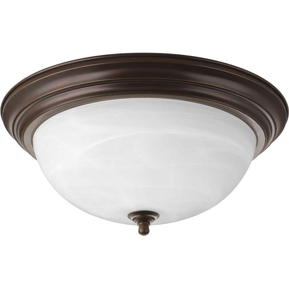 15.25 in. 3-Light Antique Bronze Flush Mount with Alabaster Glass - Hercitys