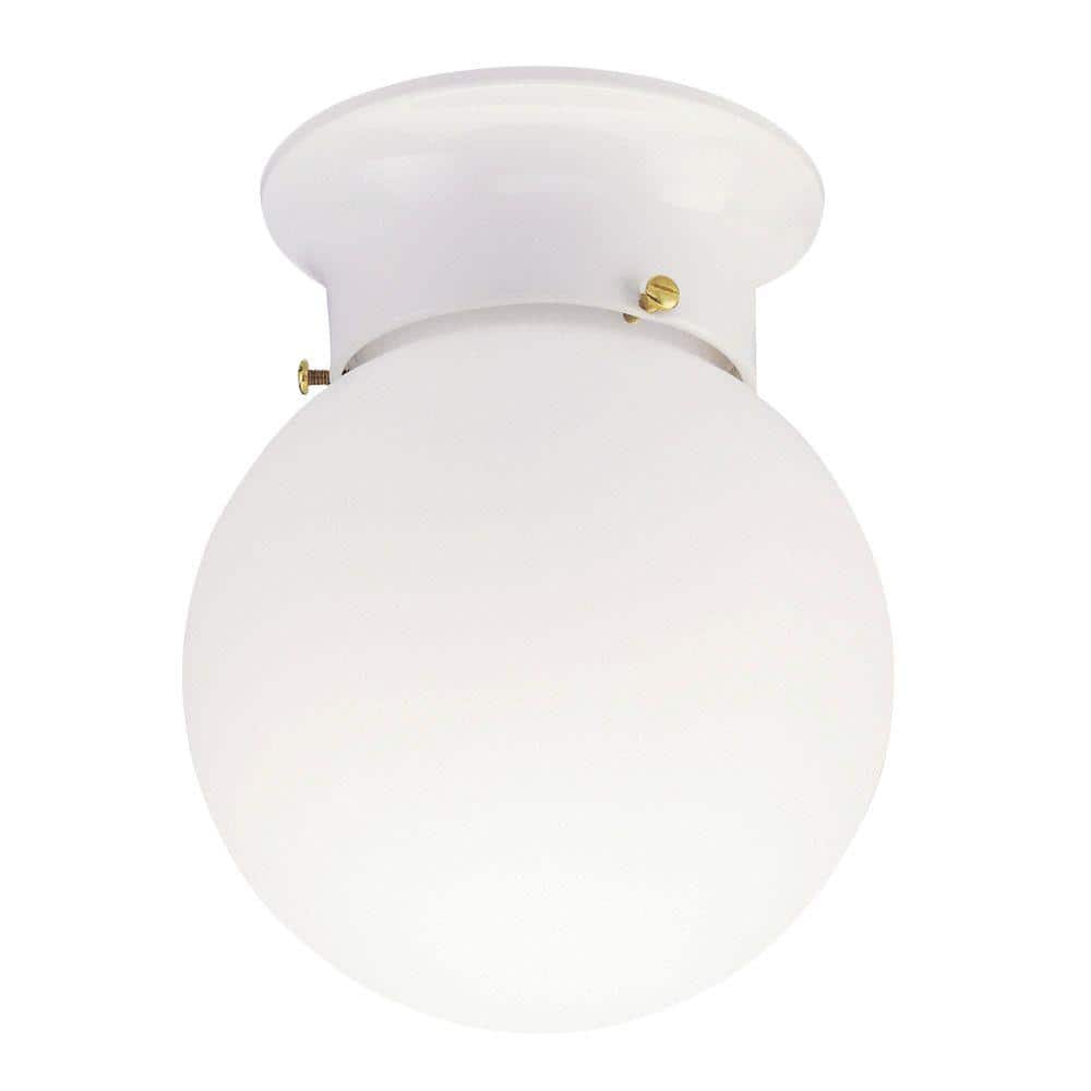 1-Light Ceiling Fixture White Interior Flush-Mount with White Glass Globe - Hercitys
