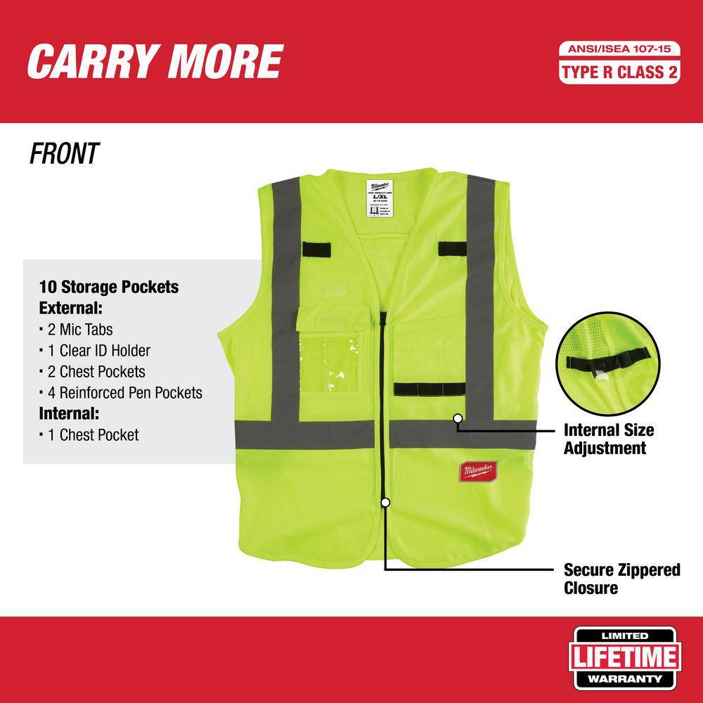 4X-Large/5X-Large Yellow Class 2-High Visibility Safety Vest with 10-Pockets (4-Pack) - Hercitys