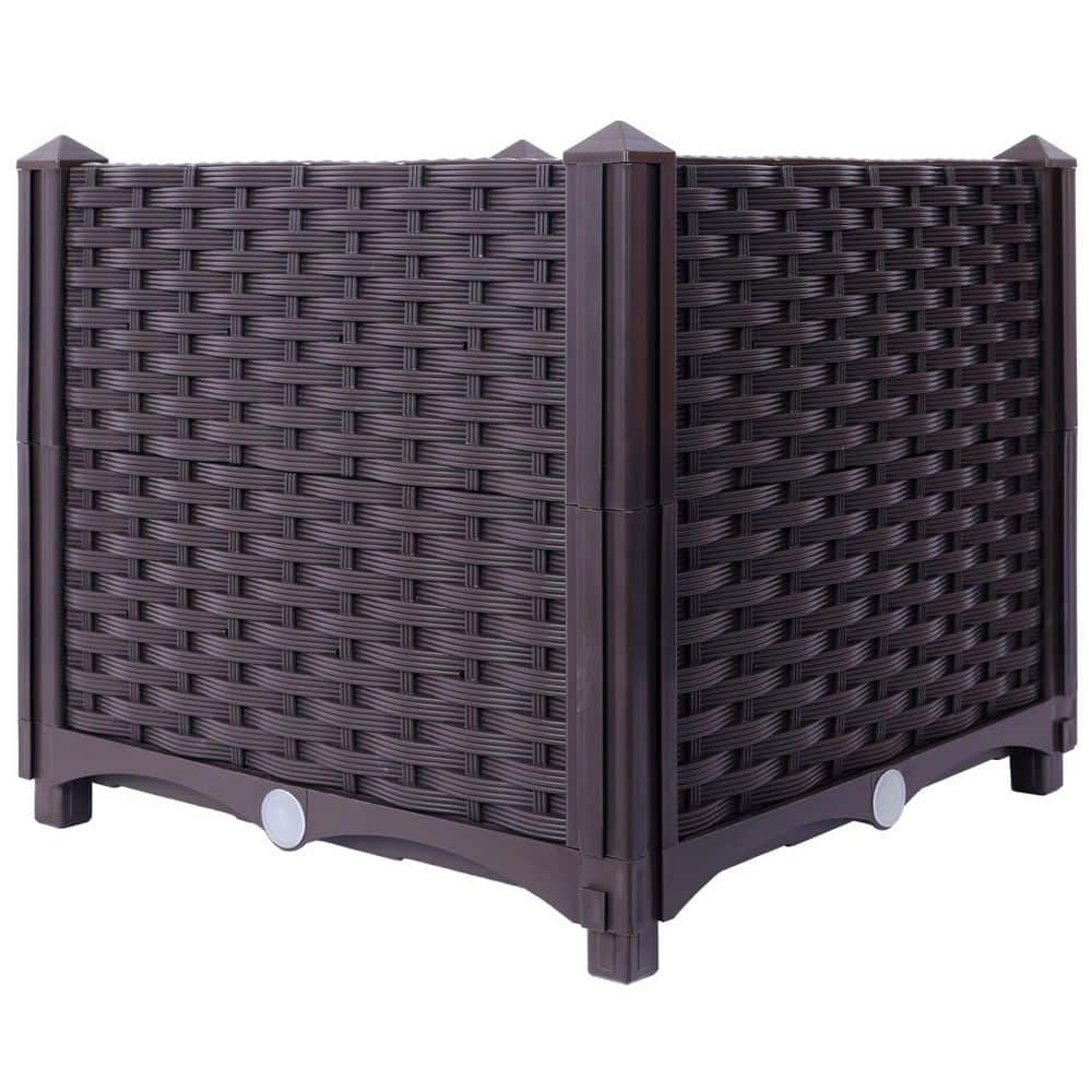 15 in. x 15 in. x 14 in. Brown PET Raised Garden Bed, Self-Watering Planter Box for Vegetables Flowers and Herbs - Hercitys
