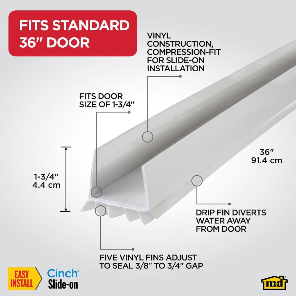 36 in. White Vinyl U-Shape Slide-On Under Door Seal - Hercitys