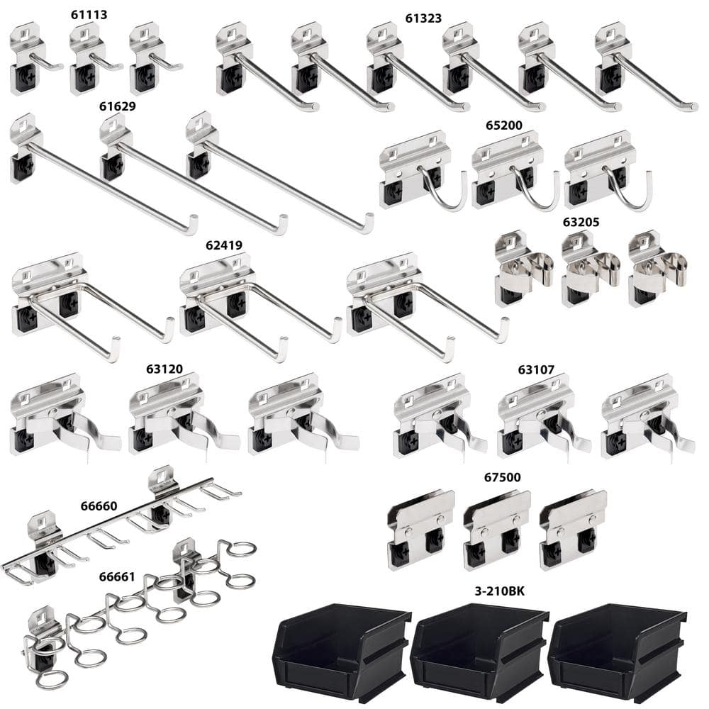35 Pc Stainless Steel Hook & Bin Assortment for Stainless Steel LocBoard (32 Asst Hooks & 3 Bins) - Hercitys