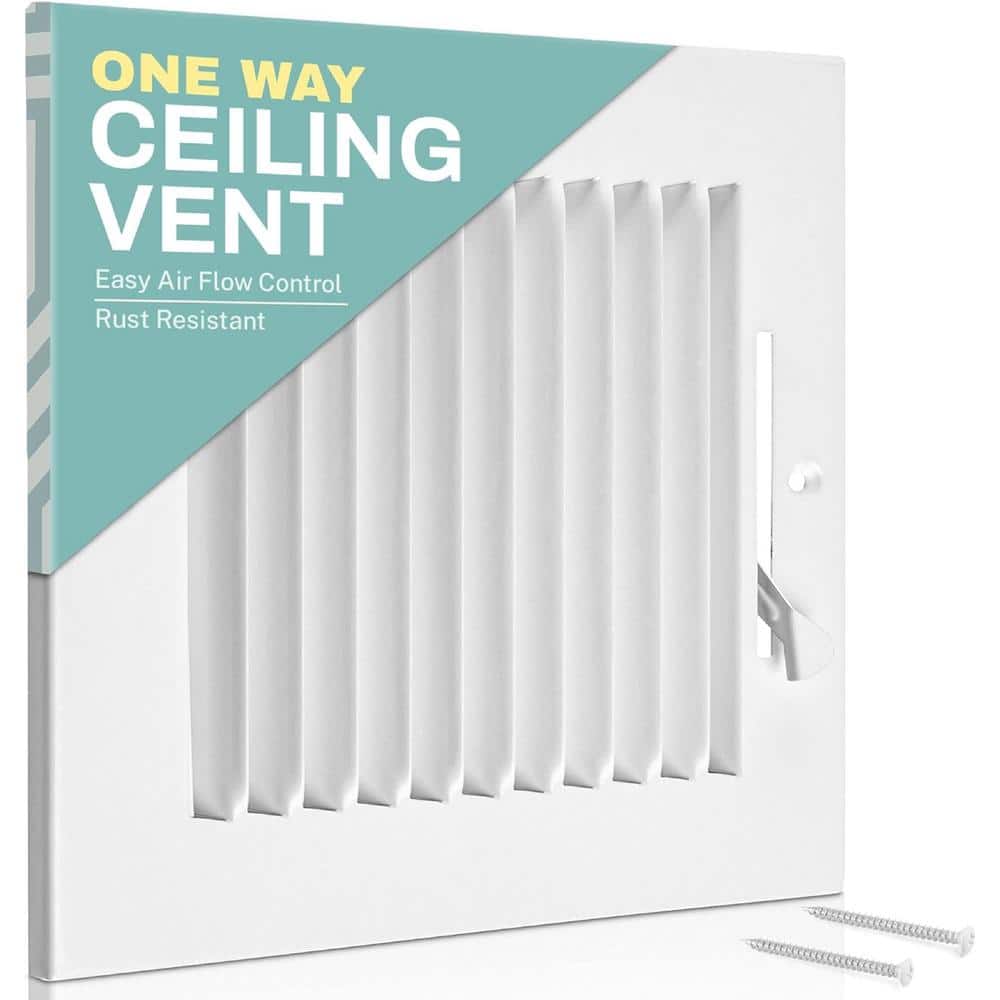 12 in. x 6 in. 1-Way Air Vent Coves for Home Ceiling or Wall Grille Register Cover w/Adjustable Damper, White - Hercitys