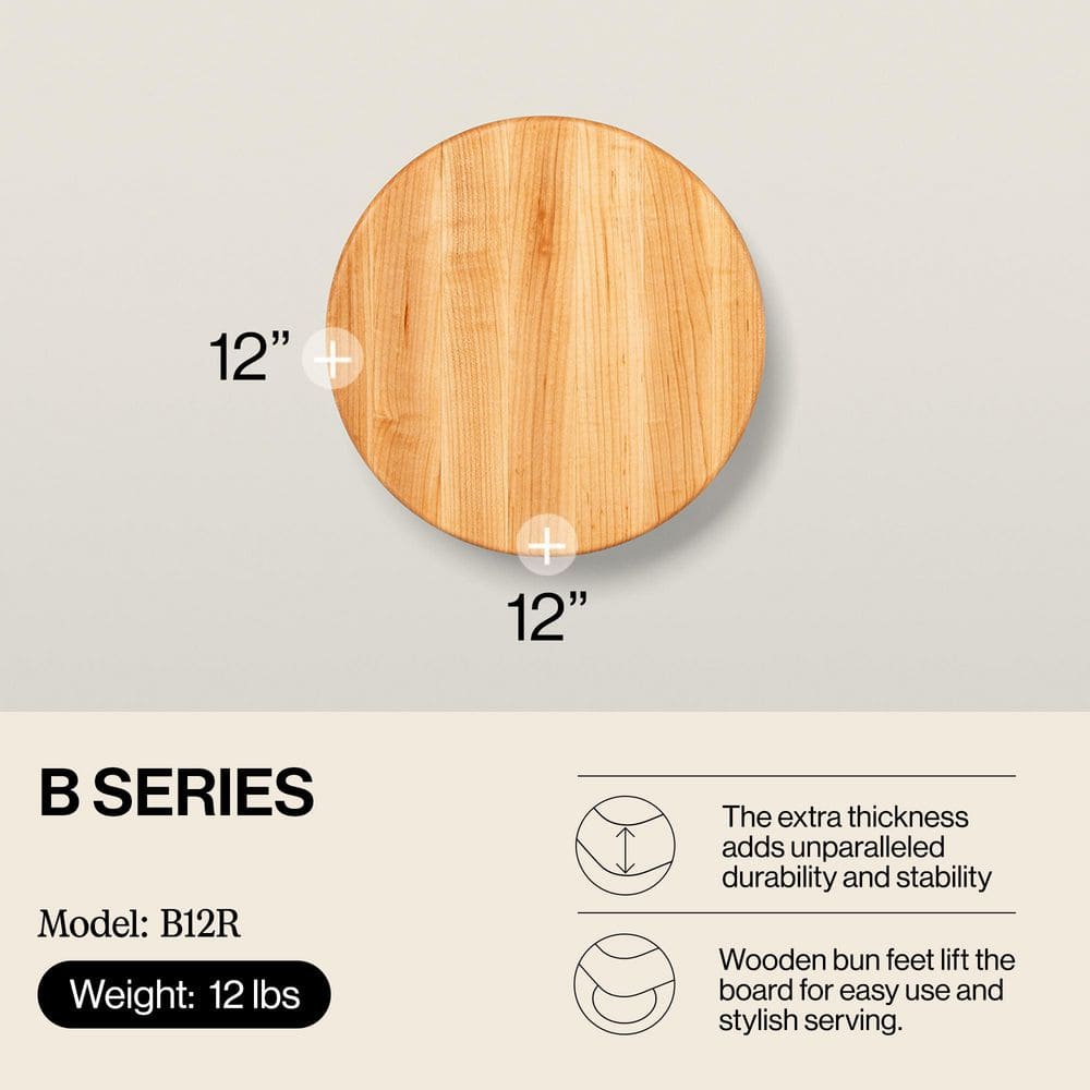12 in. x 12 in. Round Wooden Edge Grain Cutting Board - Hercitys