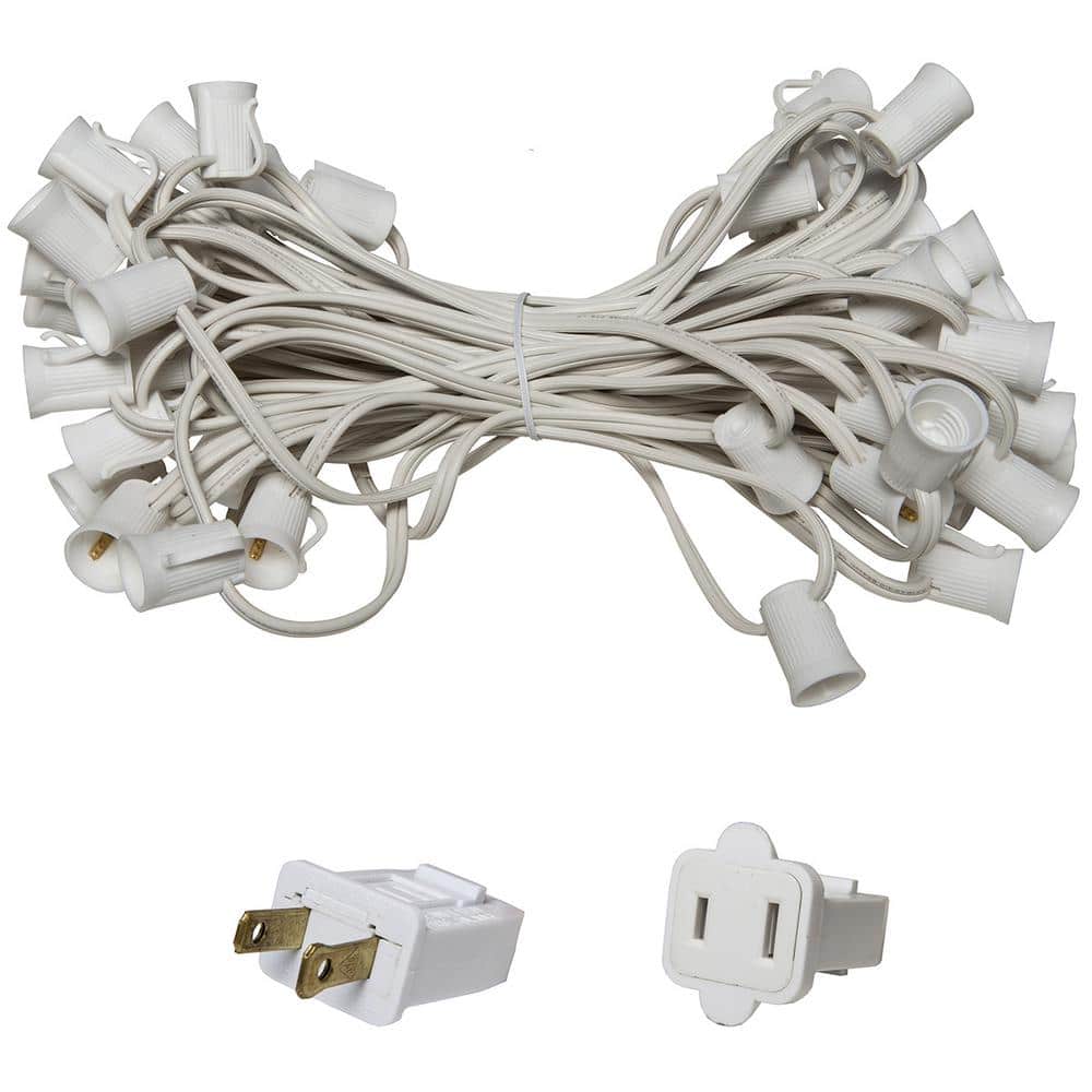 50 ft. C9/E17 White Wire Socket Stringer with 6 in. Spacing - Hercitys
