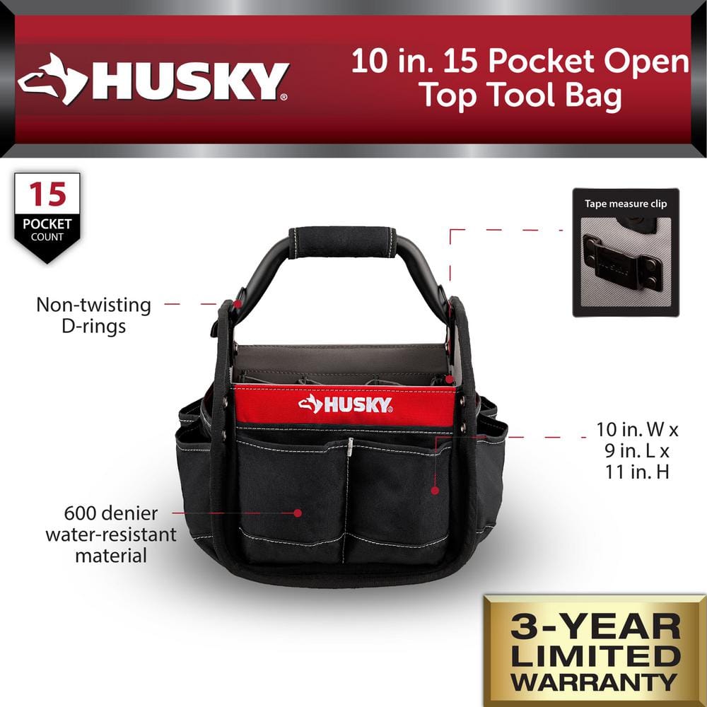 10 in. 15 Pocket Open Top Tool Bag - Hercitys