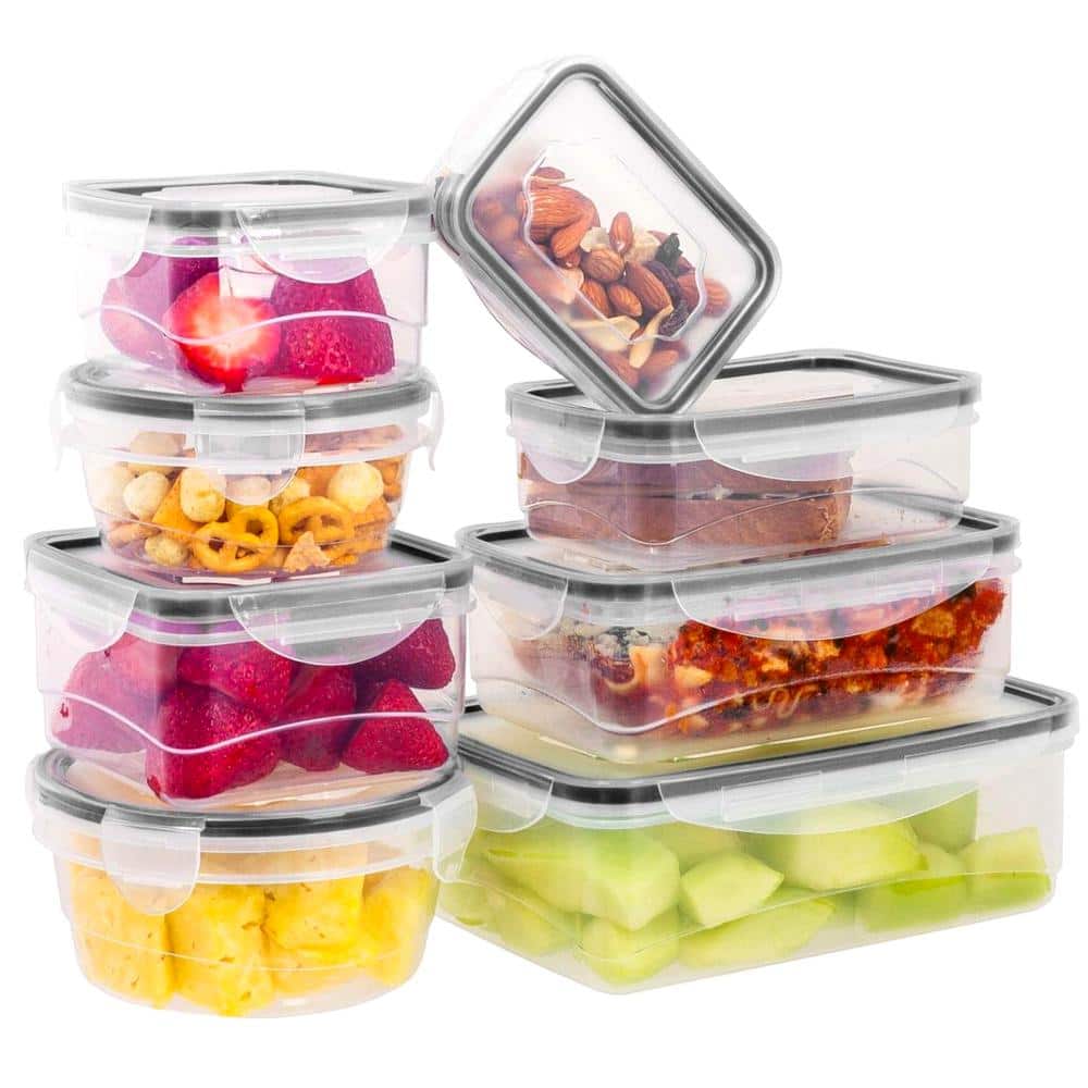 16-Piece Plastic Food Containers with Snap Lock Lids in Black - Hercitys