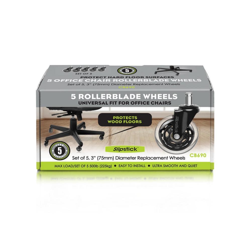 3 in. Black Rollerblade Office Chair Caster Wheels (5-Pack) - Hercitys