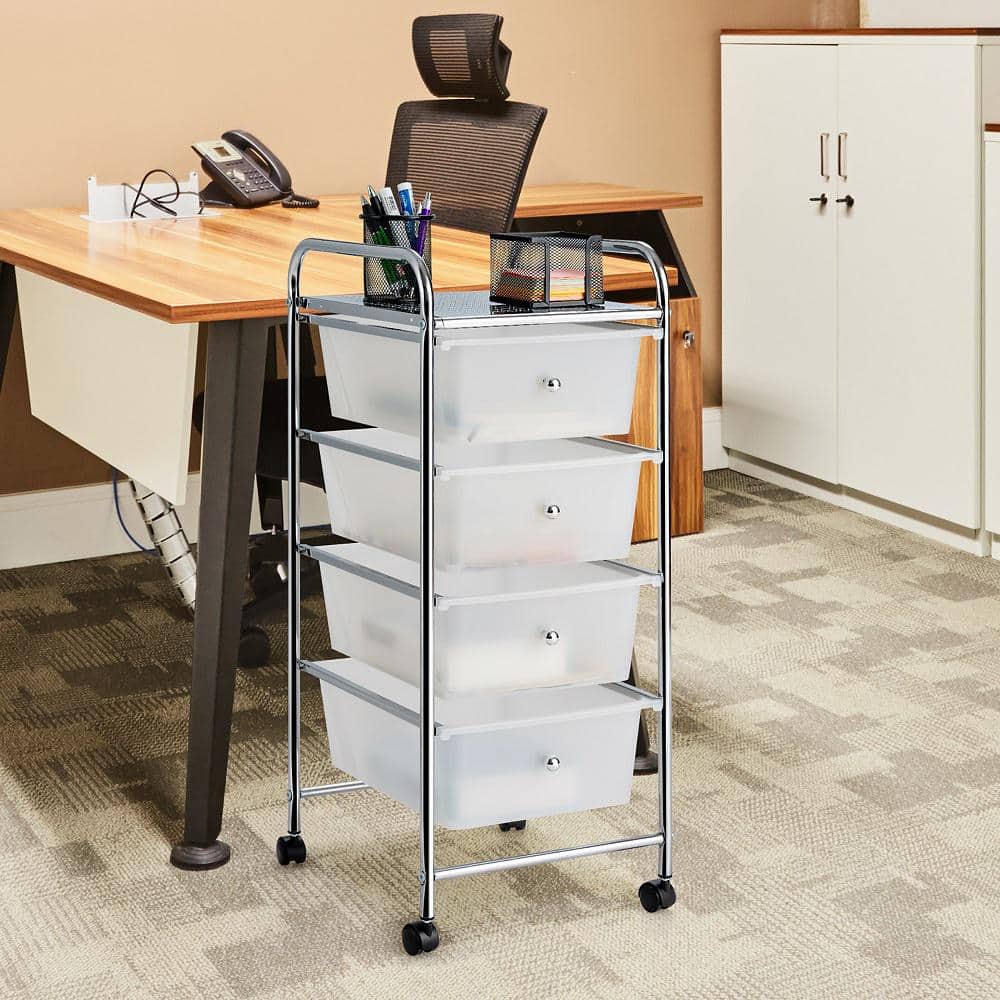 12.5 in. W x 30 in. H Clear Plastic 4-Drawer Cart Storage Bin Organizer Rolling - Hercitys
