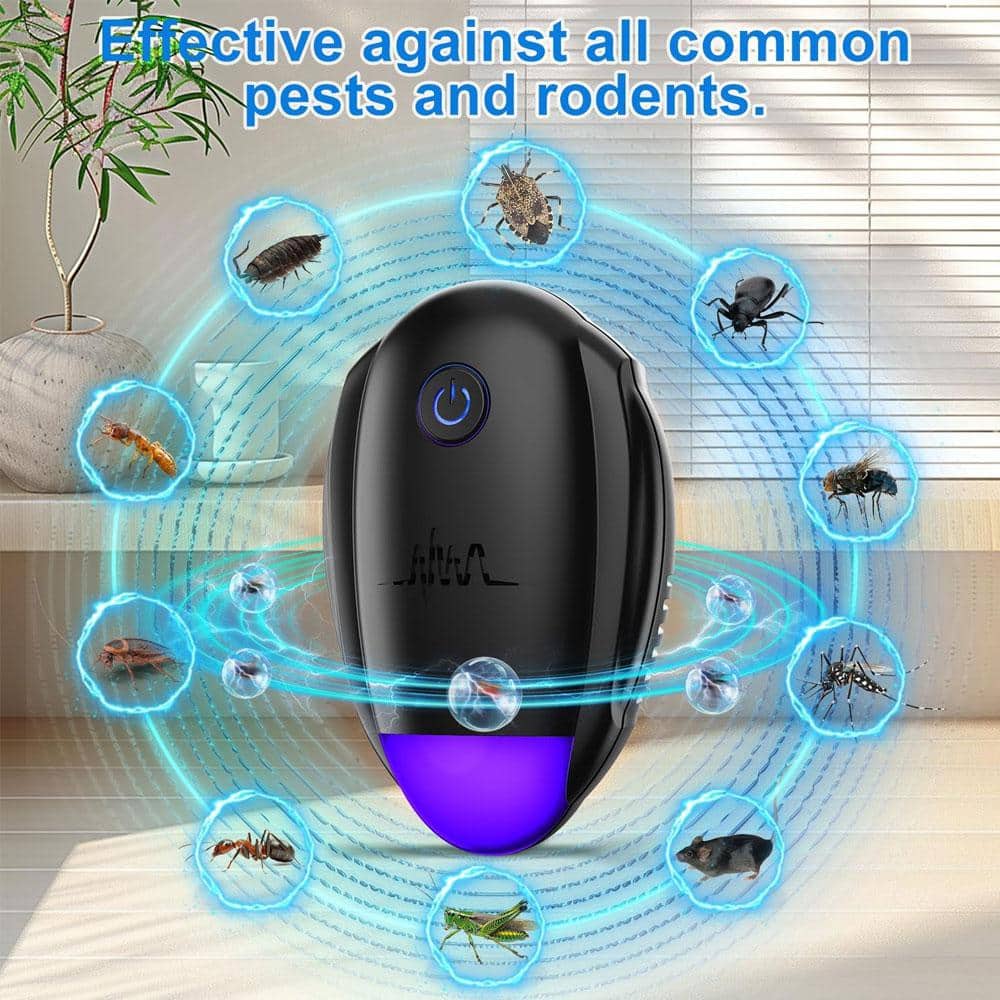 2 in 1 Black Electronic Indoor Pest Repellent, Ultrasonic Pest Control Repeller for Mice, Roach, Mosquito (6-Pack) - Hercitys