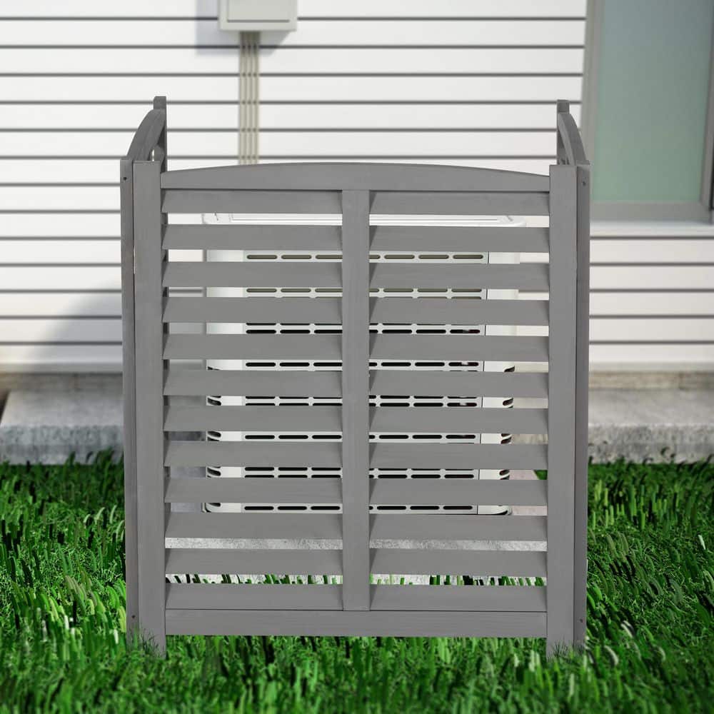 3-Panel Outdoor Air Conditioner Fence Gray Wooden Screen, Outside Privacy Fence, 32 in. W x 38 in. H - Hercitys