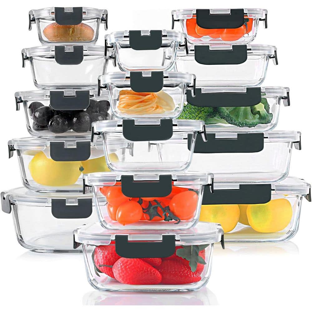 15 Pack Airtight Glass Meal Prep Containers Set with Snap Locking Lids for Microwave Oven Freezer Dishwasher - Hercitys