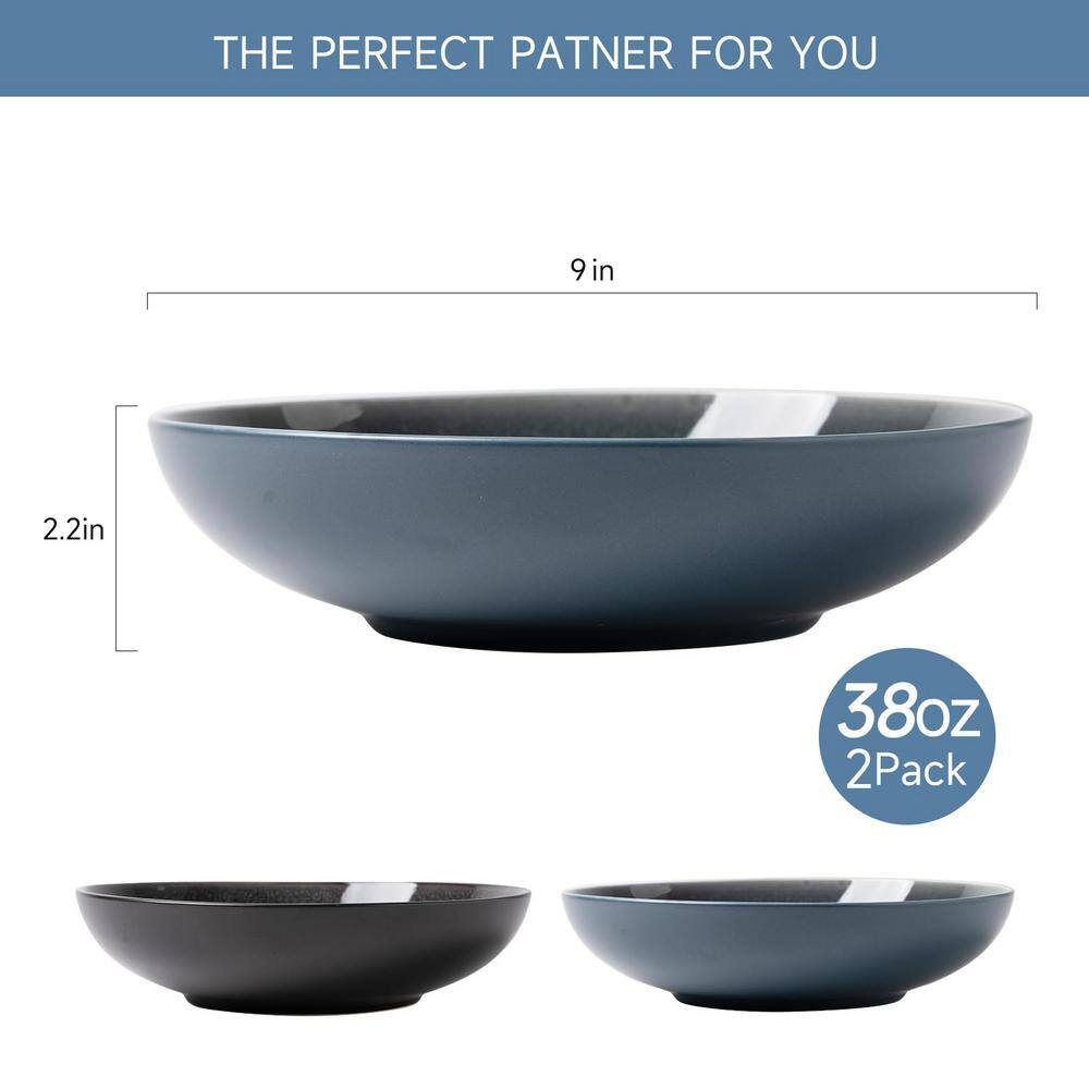 38 fl. oz. Blue Ceramic Bowls (Set of 2) Dishwasher and Microwave Safe - Hercitys