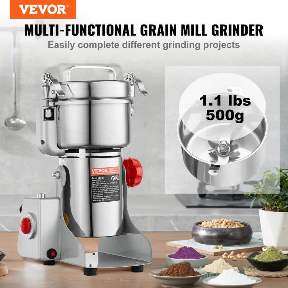 500g Electric Grain Mill Grinder, High Speed 2000-Watt Commercial Grinders, Stainless Steel Pulverize Powder Machine - Hercitys